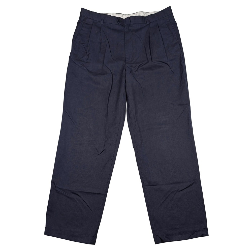 Zanella Austin Dress Pants Mens 36x32 Navy Pleated Cuffed 100% Wool Italy FLAW